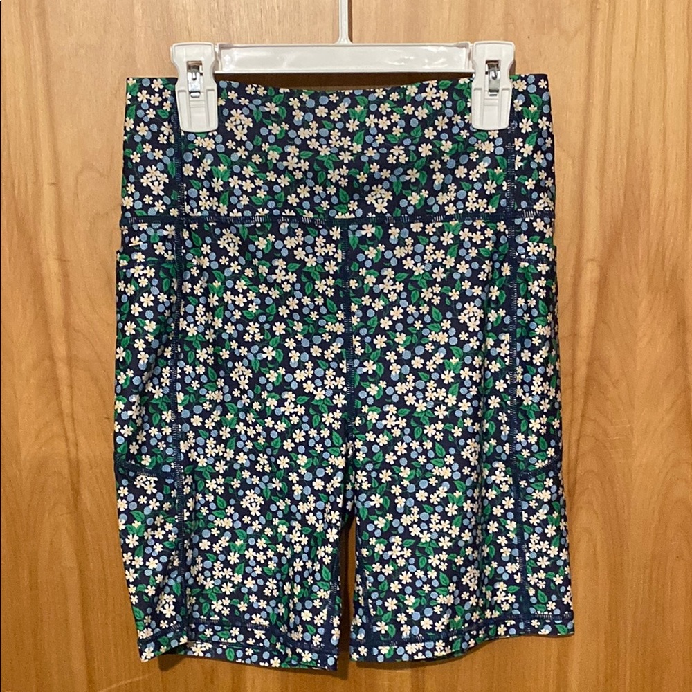 J. Crew Blue and Green Bike Shorts with High-Waisted Design